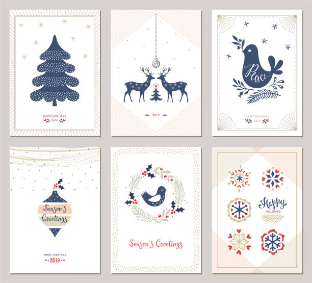 Christmas Greeting Cards_02 Winter Holidays greeting cards. Vector illustration. gift tag note stock illustrations