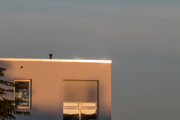 Window with roller blind of a modern house