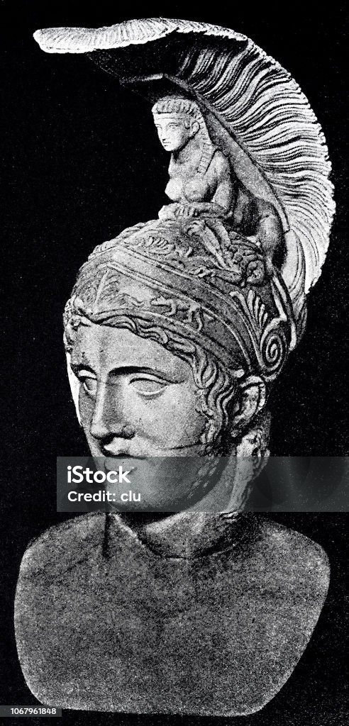 Classical greek: marble head of Ares Illustration from 19th century Ares stock illustration