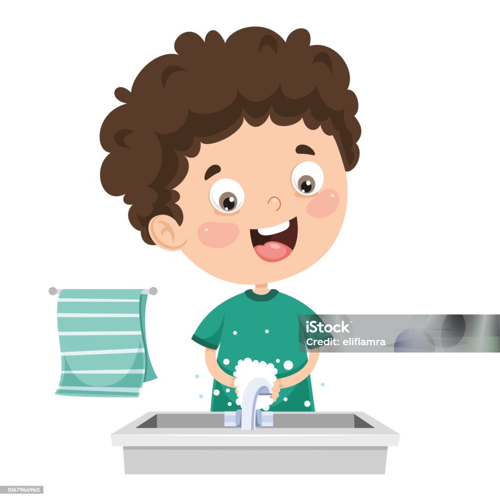 Vector Illustration Of Kid Washing Hands Stock Illustration - Download  Image Now - Washing Hands, Child, Boys - iStock