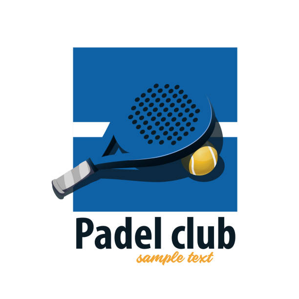 illustrazioni stock, clip art, cartoni animati e icone di tendenza di racchetta padel da tennis. logo blu - padel