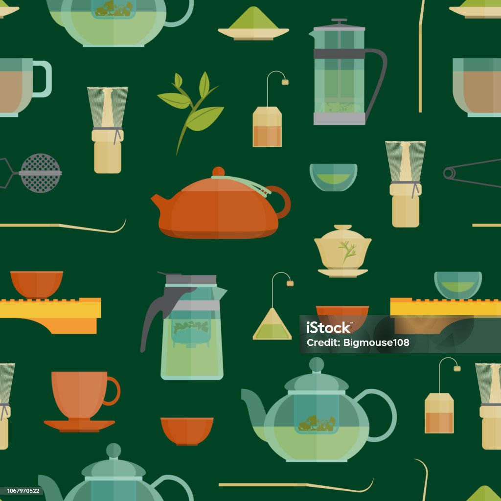 Tea Ritual Cartoon Cartoon Tea Ceremony Seamless Pattern Background Vector Stock ...