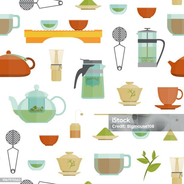 Tea Ritual Cartoon Cartoon Tea Ceremony Seamless Pattern Background Vector Stock ...