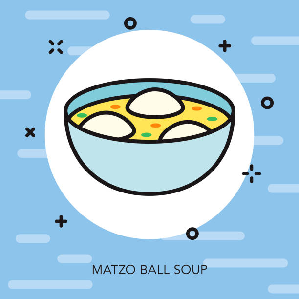 matzo ball suppe dünne linie hannukah symbol - matzo ball soup stock-grafiken, -clipart, -cartoons und -symbole