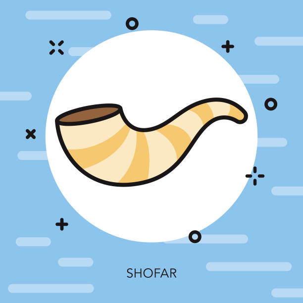 shofar ince çizgi hannukah simgesi - şofar illüstrasyonlar stock illustrations