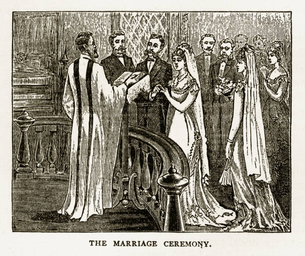 hochzeit zeremonie viktorianischen gravur, 1879 - men romance high society upper class stock-grafiken, -clipart, -cartoons und -symbole