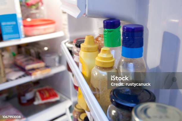 Interior Fridge Door Stock Photo - Download Image Now - Refrigerator, Condiment, Sauce