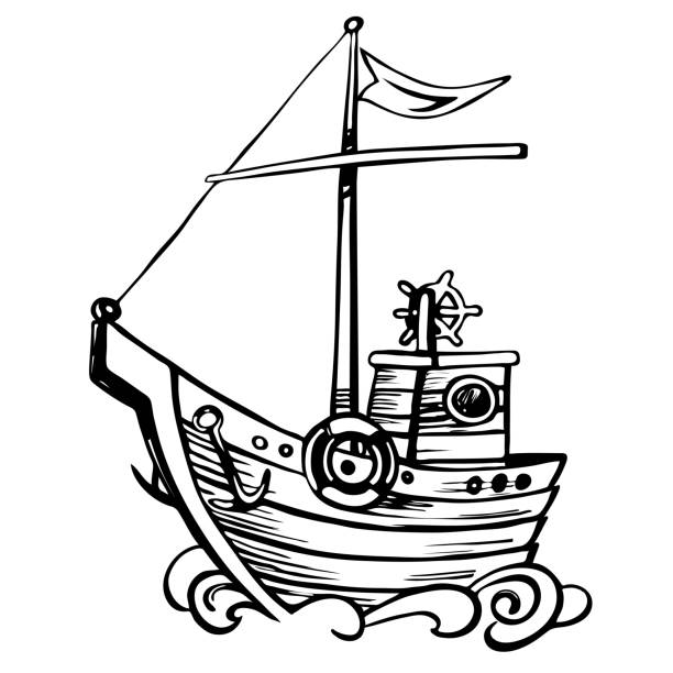 ilustraciones, imágenes clip art, dibujos animados e iconos de stock de vintage estilizar sketch velero madera - etching sailing ship passenger ship sea