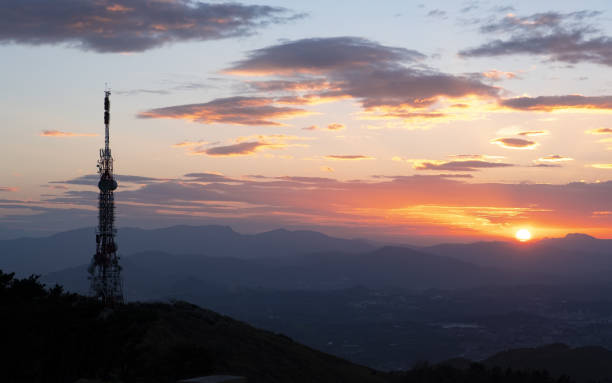 istock Communications tower with the sun at sunset in the background, Basque Country 1067997818