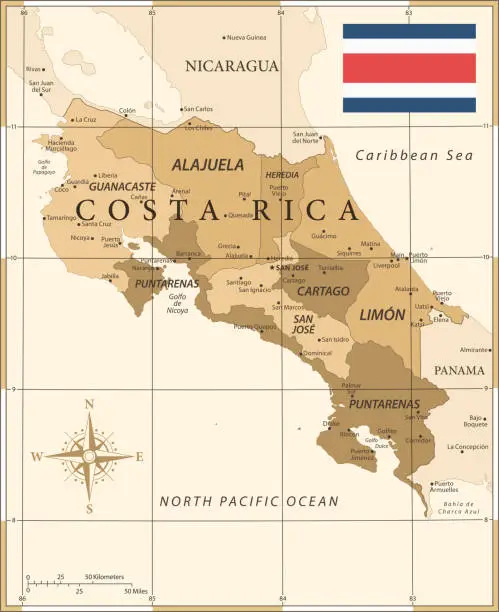 Vector illustration of 25 -Costa Rica - Vintage Golden 10