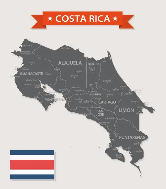 Vector illustration of Map of Costa Rica - Vintage Vector