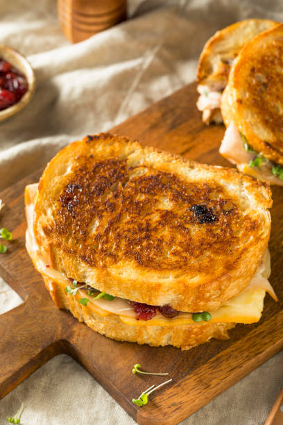 maison thanksgiving turquie panini - sandwich turkey cranberry cheese photos et images de collection