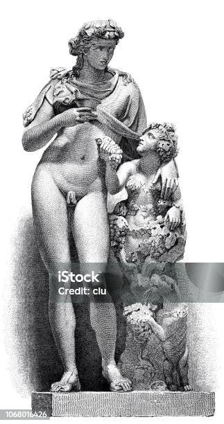 Dionysus Statue And Vines British Museum Marble Statue Stock Illustration - Download Image Now