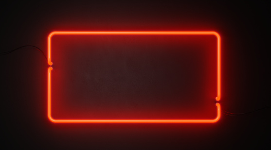 Rectangle Red Neon Light On Black Wall Stock Photo Download Image - Neon Frame - Border, Red - iStock