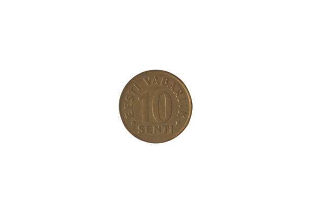 Image of Estonian coin 10 cents on a white background. Reverse. 1991.