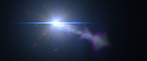 istock intense blue lens flare effect overlay texture with bokeh effect and anamorphic light streak in front of a black background, cinematic format 1068037948