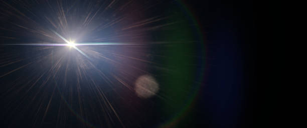 istock beautiful colorful lens flare effect overlay texture with bokeh effect and anamorphic light streak in front of a black background, cinematic format 1068040326
