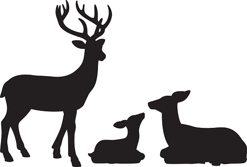 Vector silhouettes of a family of reindeers.