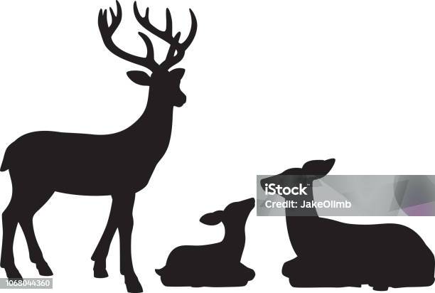 Reindeer Family Silhouettes Stock Illustration - Download Image Now - Deer, In Silhouette, Reindeer