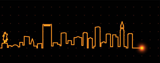 boston light streak skyline - ray trace stock illustrations