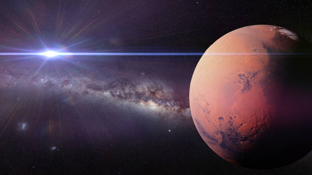 istock Mars in front of the local galaxy and sun 1068048280