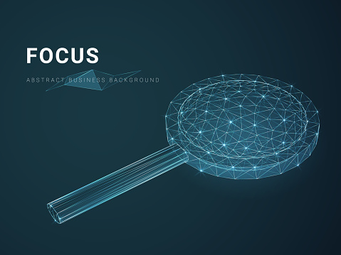 Abstract modern business background depicting focus with stars and lines in shape of a 
magnifying glass on blue background.
