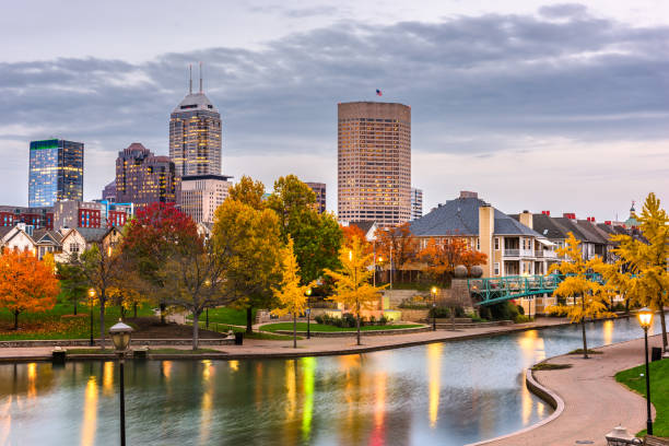 Indianapolis, Indiana, USA Downtown Cityscape Indianapolis, Indiana, USA downtown cityscape on the White River at dusk. indianapolis photos stock pictures, royalty-free photos & images