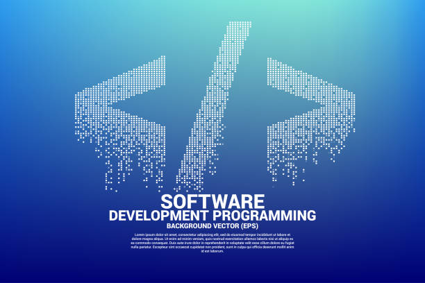 Vector Polygon software development programming tag icon with square dot pixel. Concept for Programming language technology and coding. extensible markup language stock illustrations