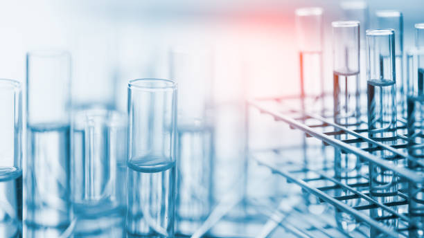 istock Laboratory glassware containing chemical liquid, science research,science background 1068073610