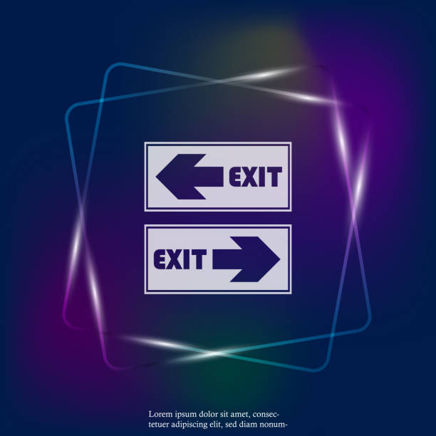 istock Fire hazard. Route of evacuation vector neon light icon. The evacuation icon showing the direction to  left and right. Emergency exit.  Exit icon. Layers grouped for easy editing illustration. For your design. 1068073818