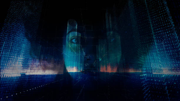 istock Woman Face in a Digital City Background Environment 1068082584