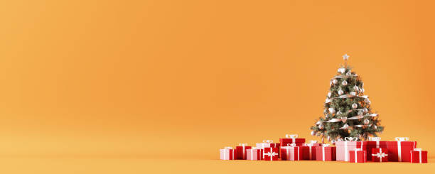 istock Christmas Winter Tree with Gift Boxes Colorful Background 1068084406