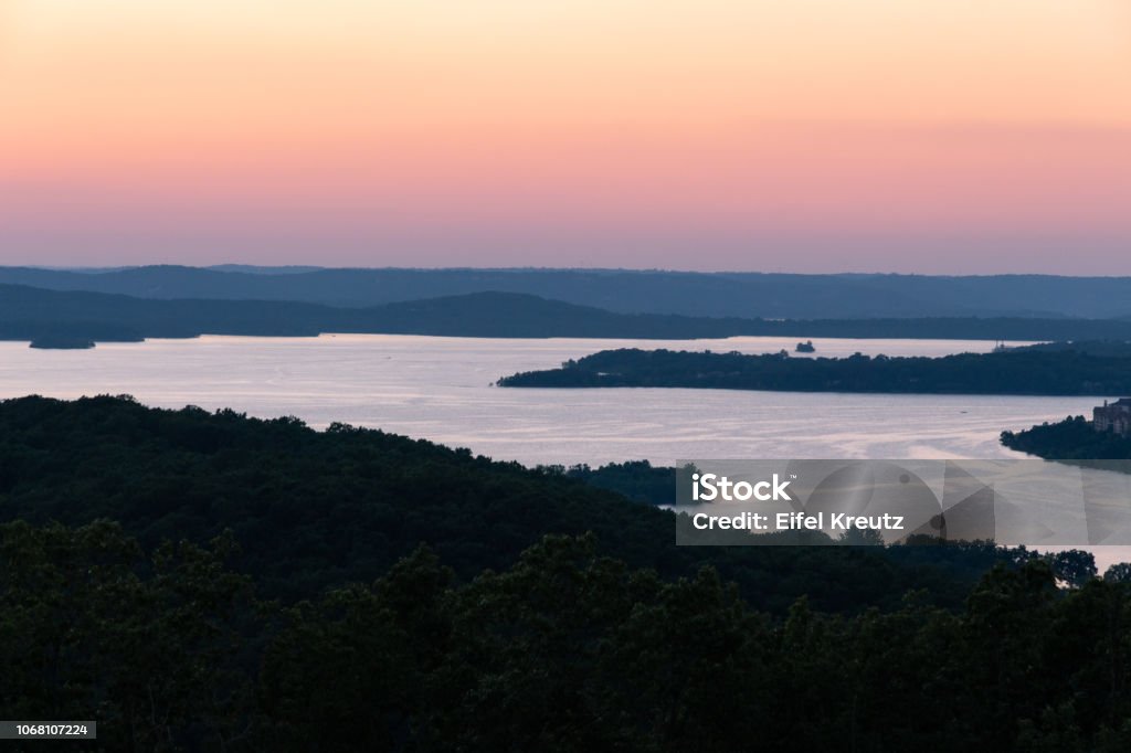 Table Rock Lake Sunset at Table Rock Lake, in the Ozarks of southwestern Missouri. Missouri Stock Photo