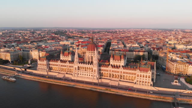 Aerial View of Hungarian Parliament at golden hour