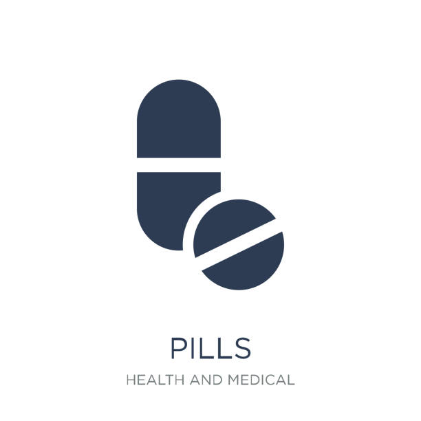 Pills icon. Trendy flat vector Pills icon on white background from Health and Medical collection Pills icon. Trendy flat vector Pills icon on white background from Health and Medical collection, vector illustration can be use for web and mobile, eps10 pills stock illustrations