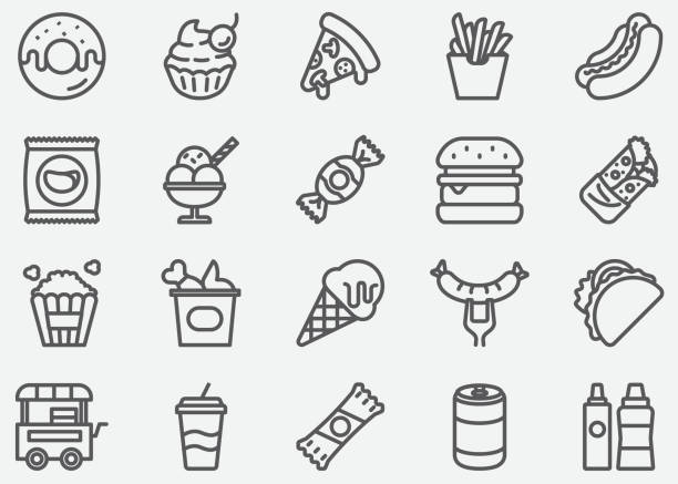 Junk Food Line Icons Junk Food Line Icons donuts stock illustrations