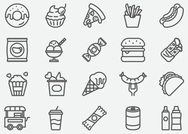 Vector illustration of Junk Food Line Icons