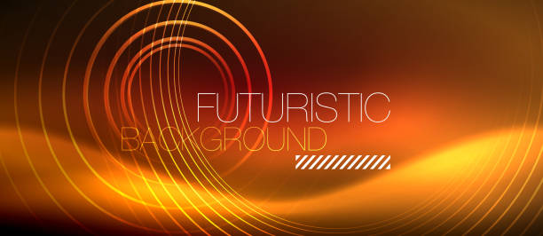 istock Neon glowing techno lines, hi-tech futuristic abstract background template with square shapes 1068133662