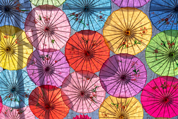 istock Colored paper umbrellas used in ancient China 1068144310