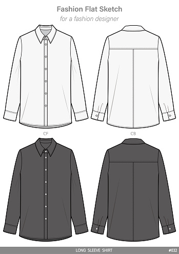 Long Sleeve Shirts Fashion Flat Technical Drawing Vector Template Stock ...