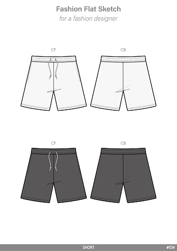Pants Short Fashion Flat Technical Drawing Vector Template Stock ...