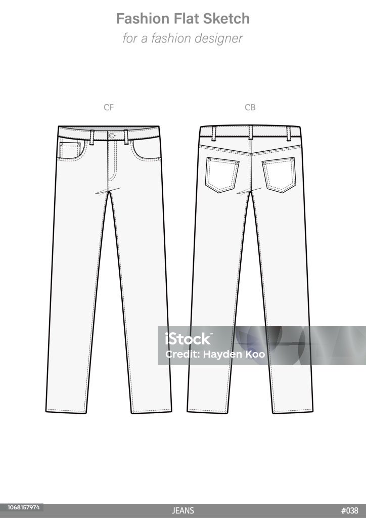 Pants Jeans Fashion Flat Technical Drawing Vector Template Stock ...
