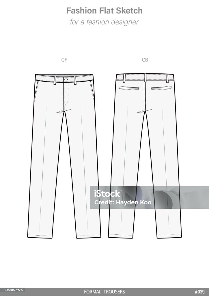 Pants Formal Trousers Fashion Flat Technical Drawing Vector Template ...