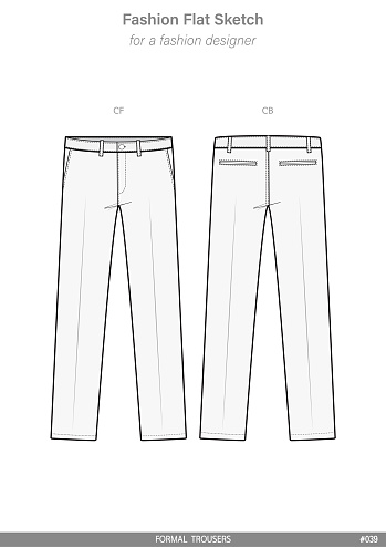 Pants Formal Trousers Fashion Flat Technical Drawing Vector Template ...