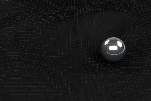 Shiny sphere on Square Grid, blockchain, network mesh concept on black background