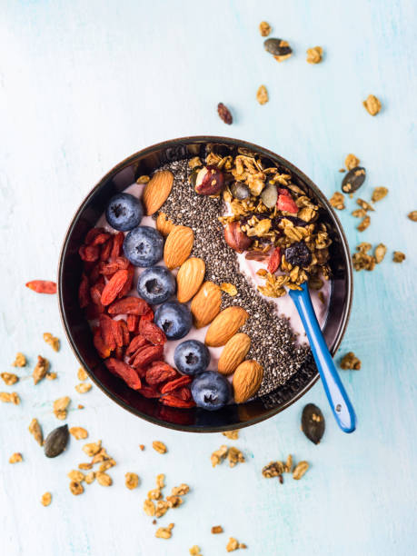 istock Yogurt smoothie bowl with berries, chia, granola 1068182918