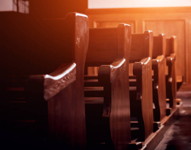 istock Rows of church benches. Selective focus. 1068198612
