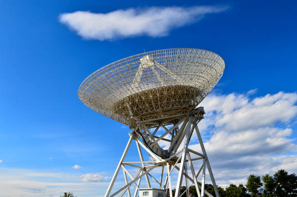 istock Array of satellite dishes or radio antennas against sky. Space o 1068199660