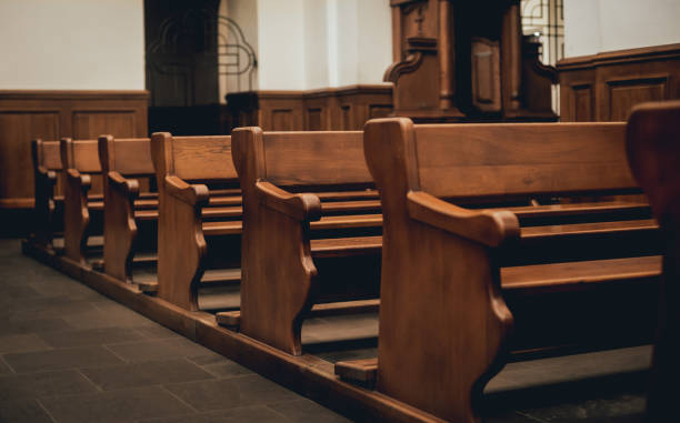 istock Rows of church benches. Selective focus. 1068202570