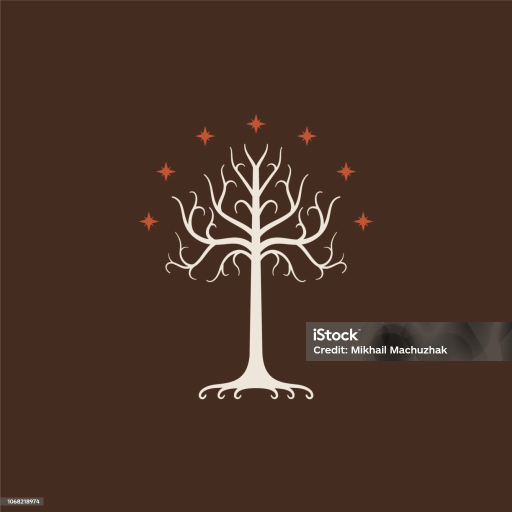 White Tree of Gondor. Isolated on brown background White Tree of Gondor. Tolkien saga. Isolated on brown background J.R.R. Tolkien stock vector